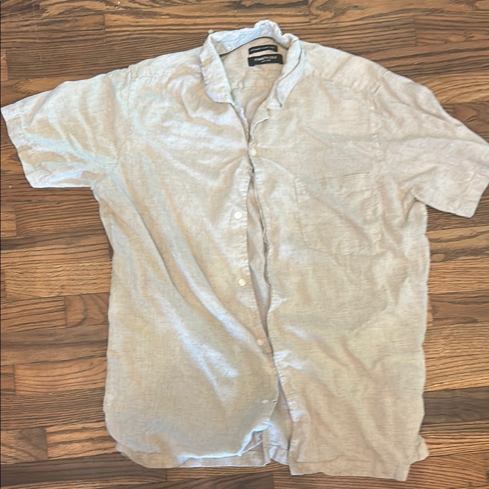 Kenneth Cole Tan Casual Button Down Shirt Lightweight Linen